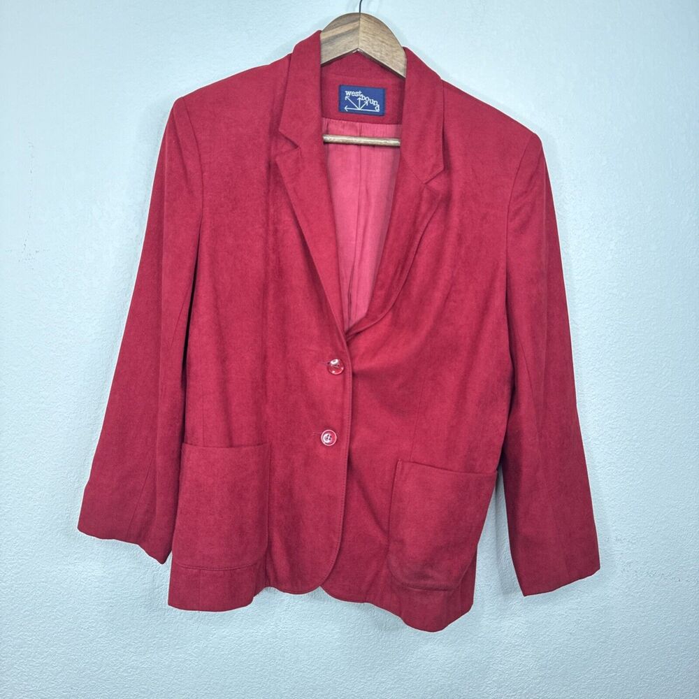 Vintage Red Blazer Large Dark Cherry Red Westbound Microfiber Work Career Preppy